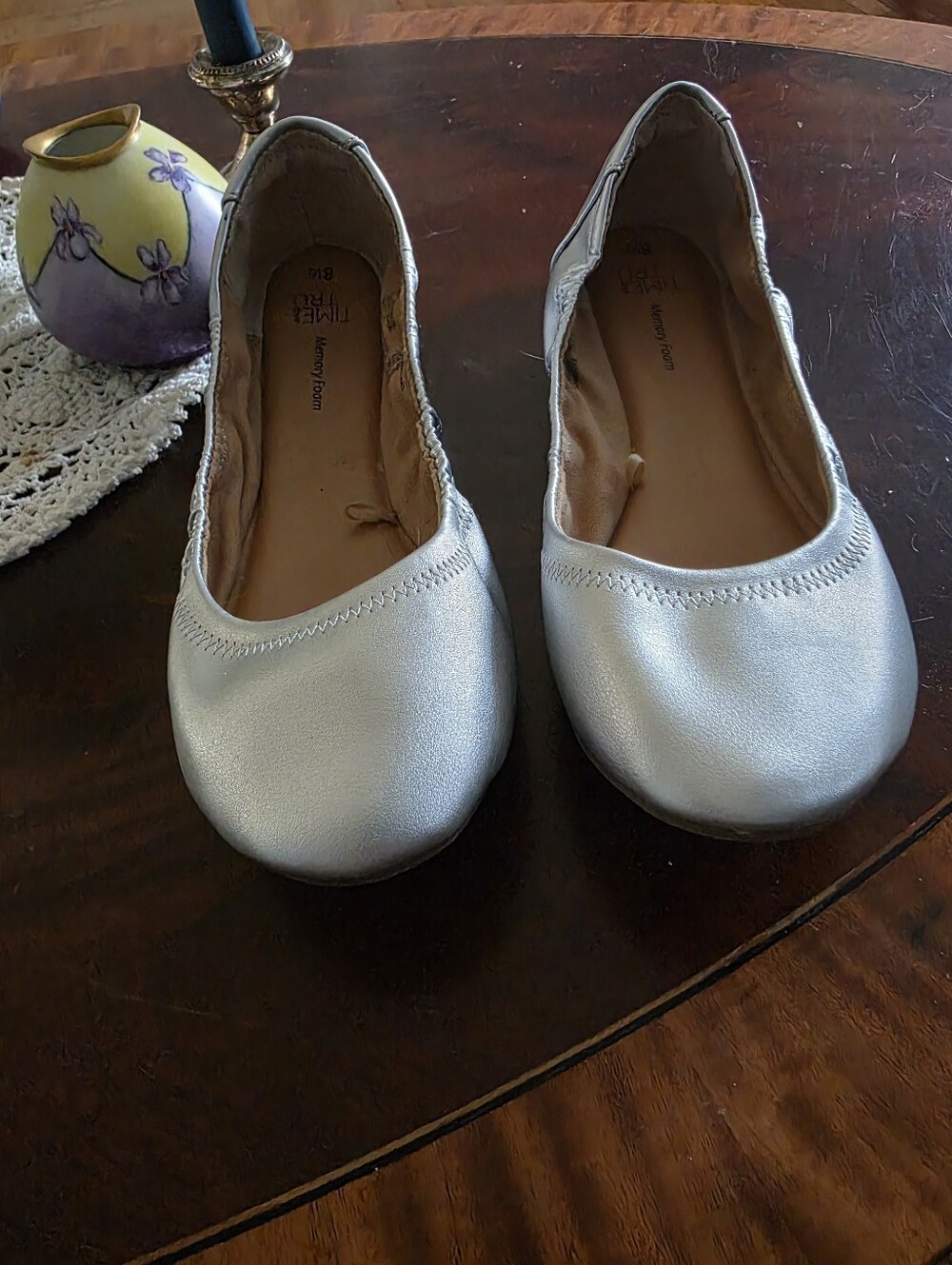 NWOT Time And True Metallic Silver Ballet Flats